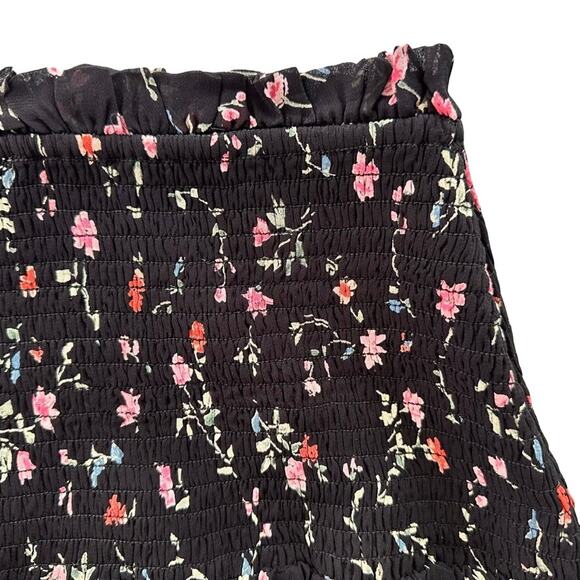GANNI Elm Shirred Floral Black Georgette Mini Skirt Size 40 US 10 Smocked Waist - Picture 3 of 8